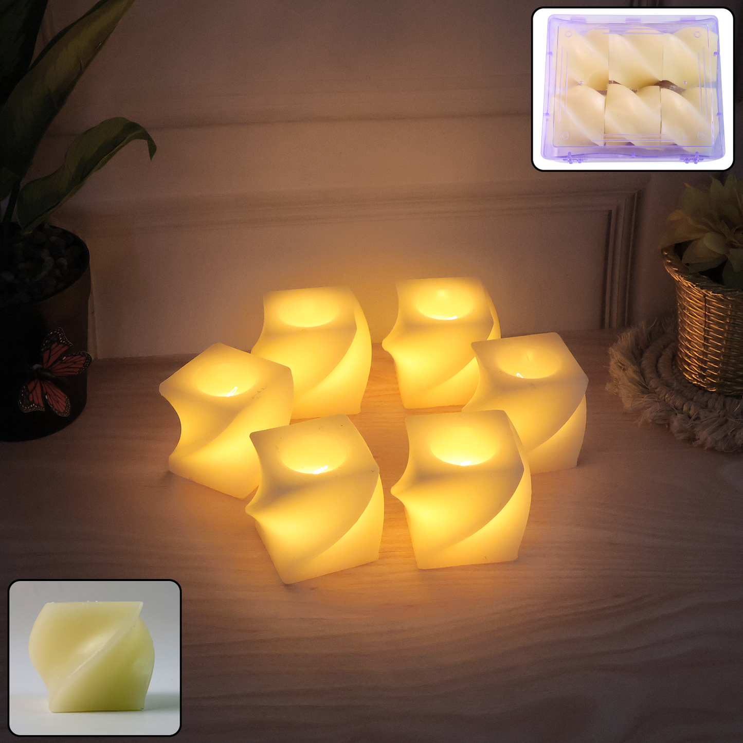 Led Flameless Decorative Candles Square Shape Tealight Lamps (Set Of 6)