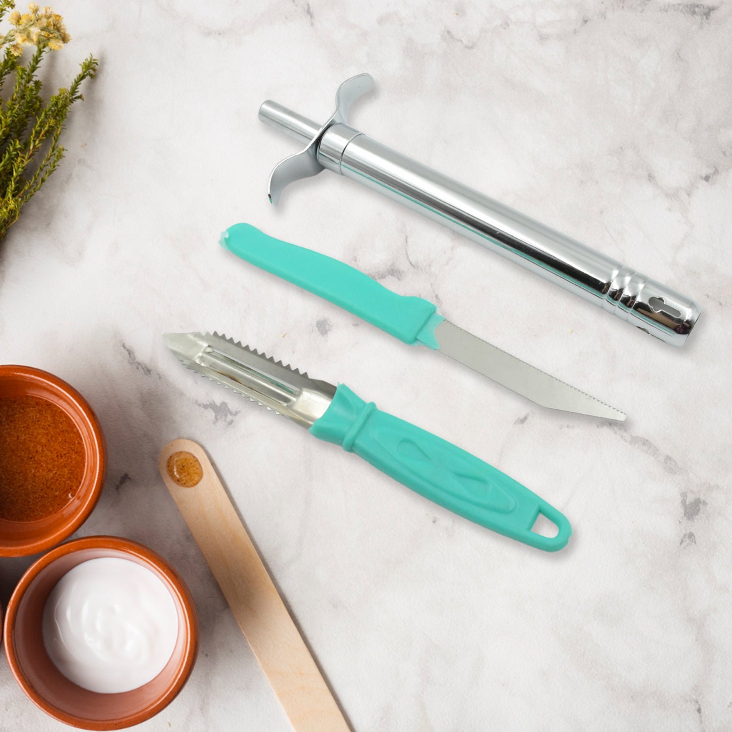 3-in-1 Kitchen Combo Set – Gas Lighter, Stainless Steel Knife & Peeler – Daily Kitchen Use Tools – Rust-Free & Dishwasher Safe