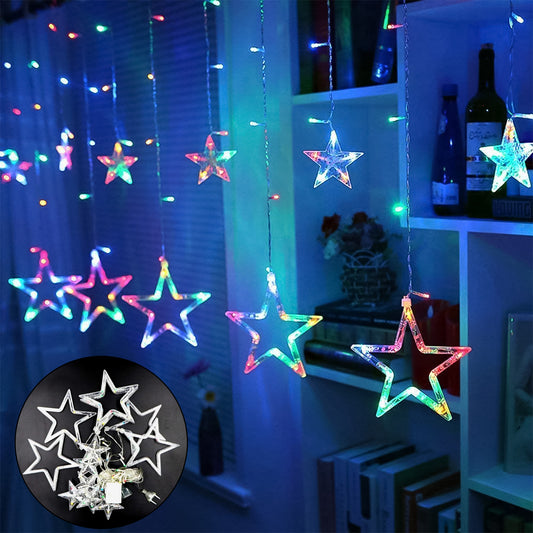 12 Stars Led Curtain String Lights With 8 Flashing Modes For Home Decoration Diwali  Wedding Led Christmas Light Indoor And Outdoor Light Festival Decoration (Multicolor)
