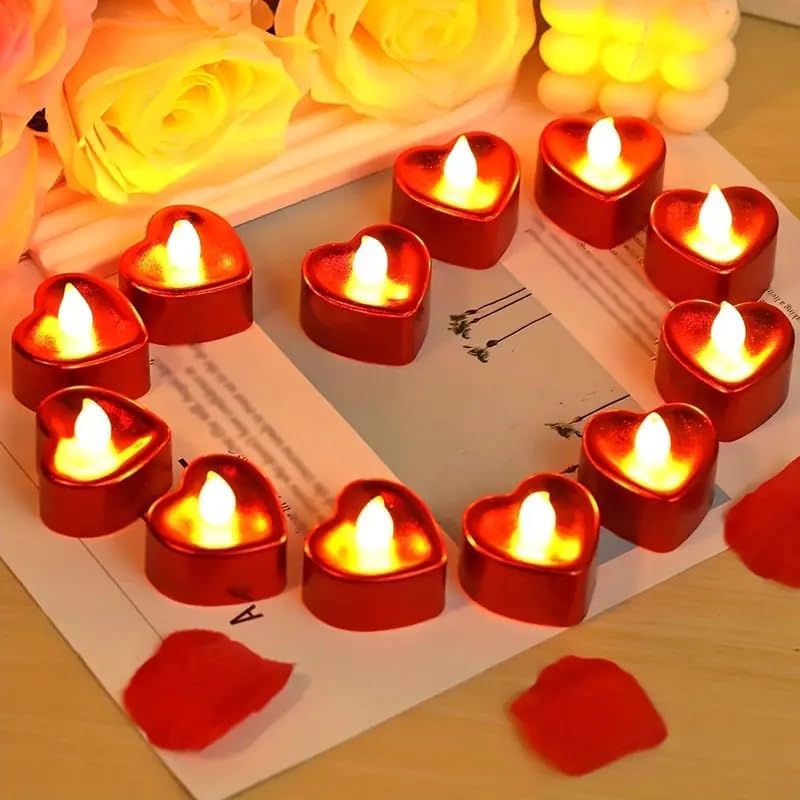 Heart Shaped Led Tea Light Candles (Mix Color 12 Pc)