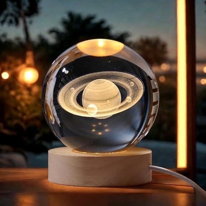 Astronaut  3d Crystal Ball Lamps With Wood Base (1 Pc)