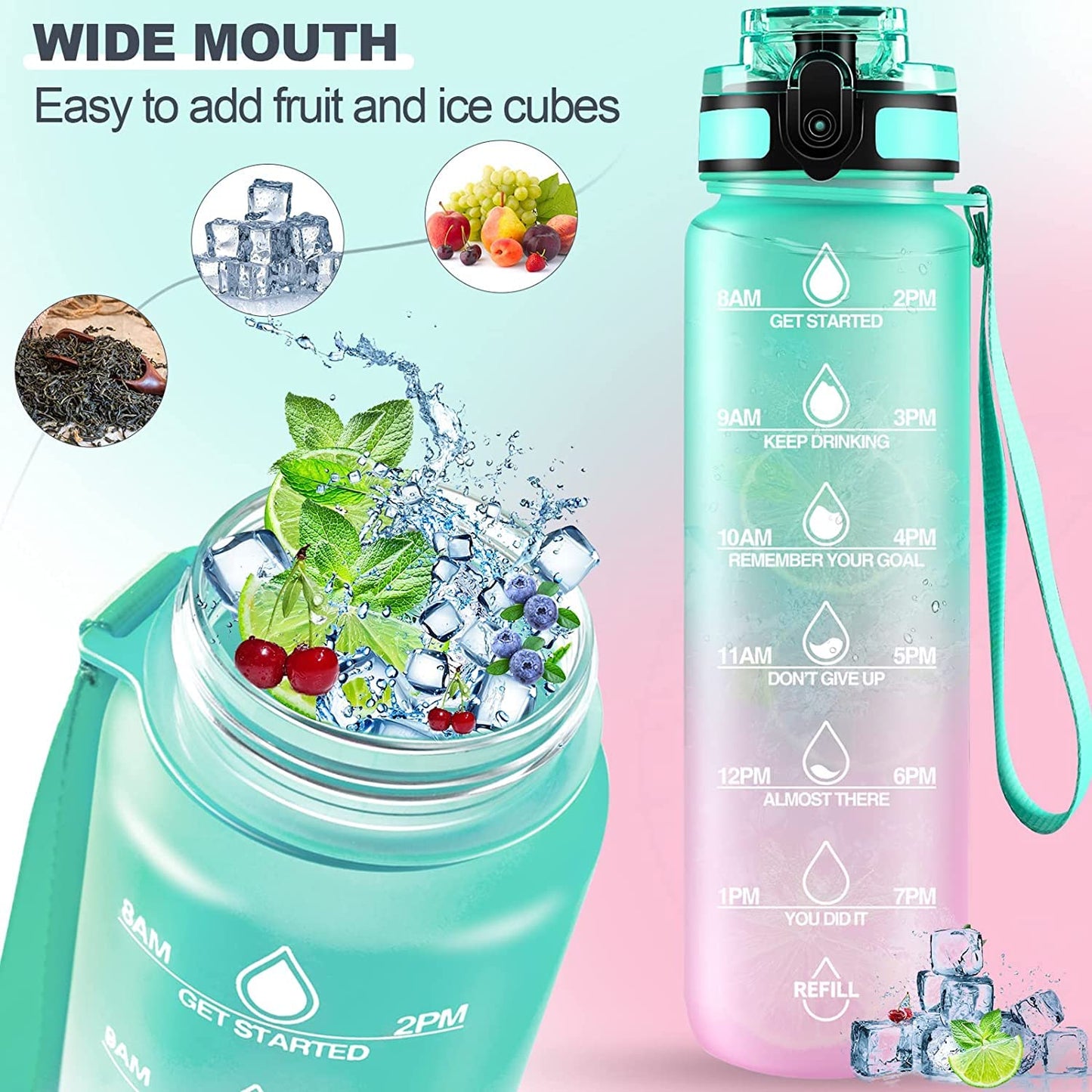 Motivational Water Bottle With Straw  Time Marker Bpa-free Tritan Portable Gym Water Bottle Leakproof Reusable Special Design For Your Sports Activity Hiking Camping