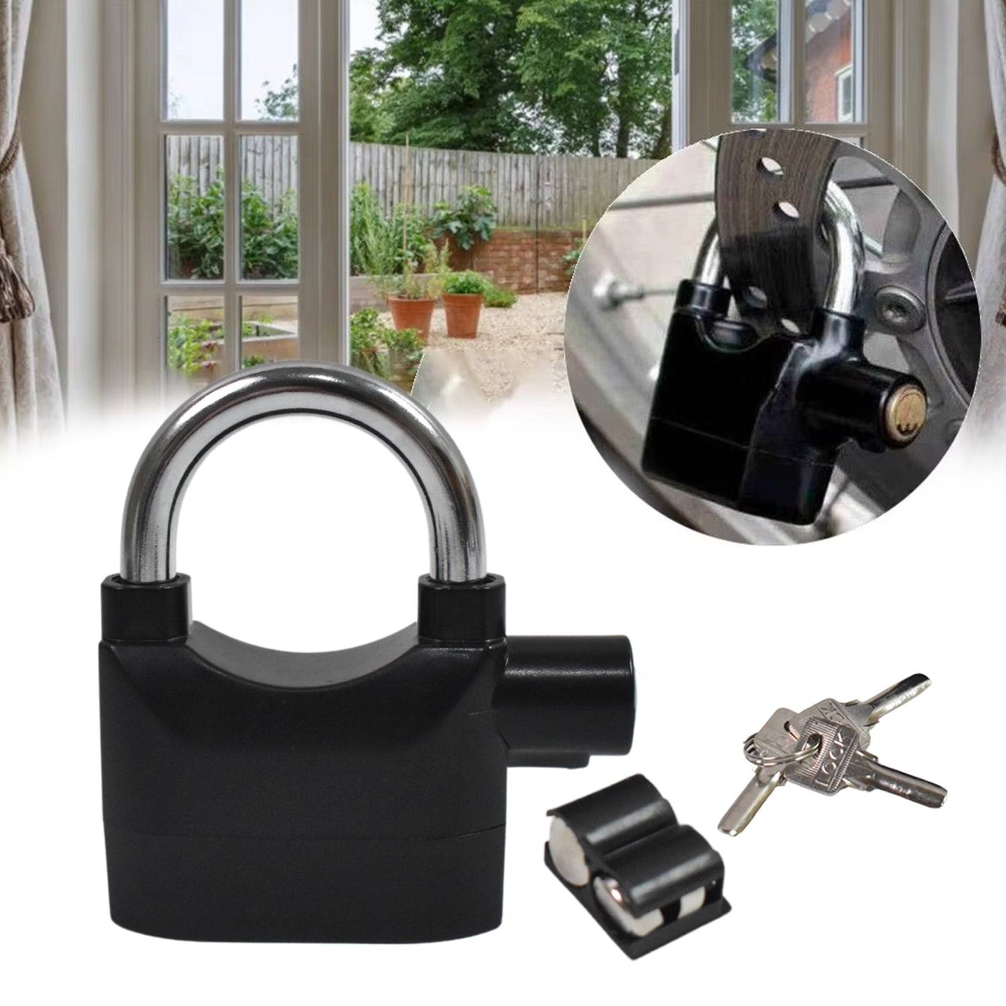 Anti-Theft Siren Alarm Padlock – Waterproof Security Lock with 3 Keys | Smart Alarm Lock for Bike, Gate, Garage (1 Set)