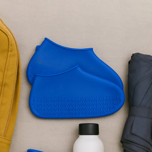 (M size)Blue Non-slip Silicone Rain Reusable Anti Skid Waterproof Fordable Boot Shoe Cover (1 Pair)