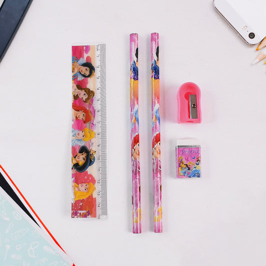 4643 Mix Design Cartoon Wooden Pencil Set Stationary Set 5 In 1 Items Educational Item For School Going Kids Stationary Set For Girls Boysstationary For Schoolgift Pack For Girls Kidsbirthday Gift Kids (5 Pc Set )