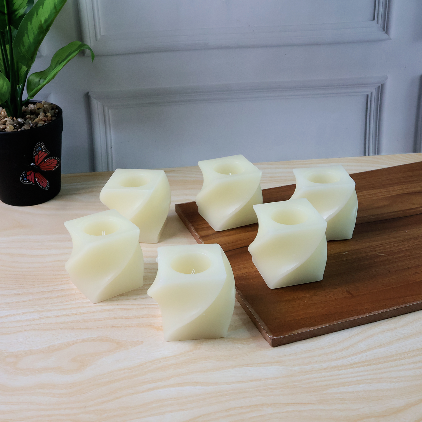 Led Flameless Decorative Candles  Square Shape Tealight Lamps (Set Of 6)