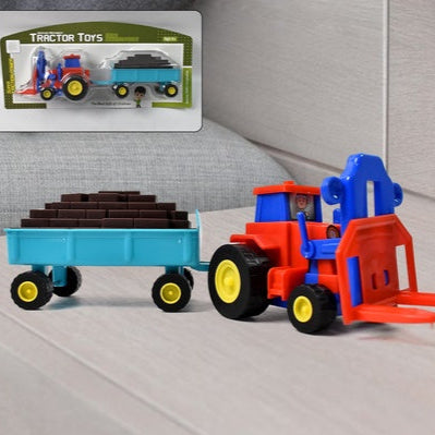 Plastic Tractor Toy Friction Powered Tractor With Bricks Trolley (1 Pc)