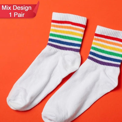 1pair Socks Printed Trendy Multiple Designer Socks (3 Different Size  Mix Design)