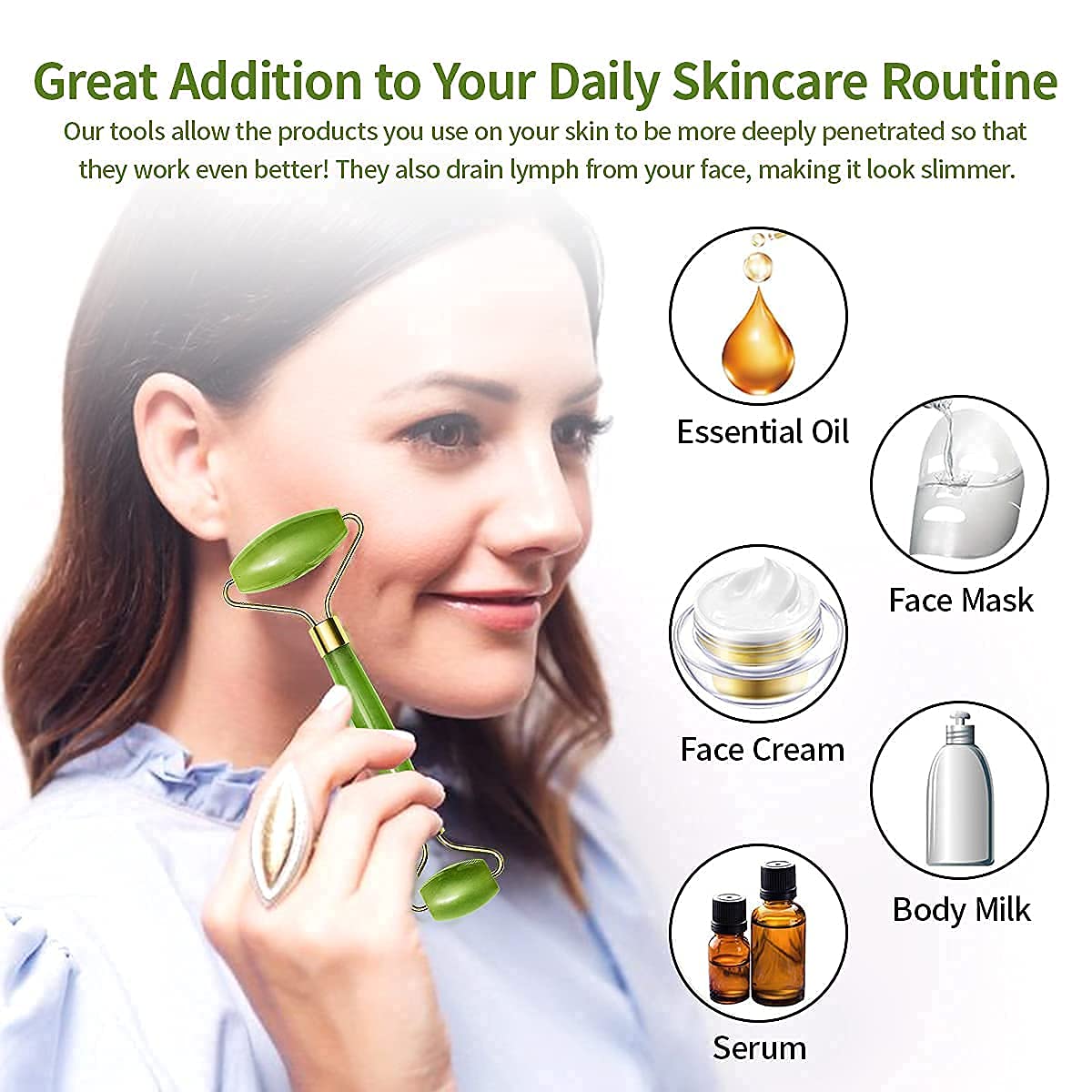 0318 Gua Sha Stone And Anti Aging Jade Roller Massager Gua Sha for Face - Jade Roller Guasha Stone Set, Relieves Facial/Jaw Tension, Gives Skin Natural Glow, Firms & Lifts Skin Over Time, Reduces Puffiness (PACK OF 1)