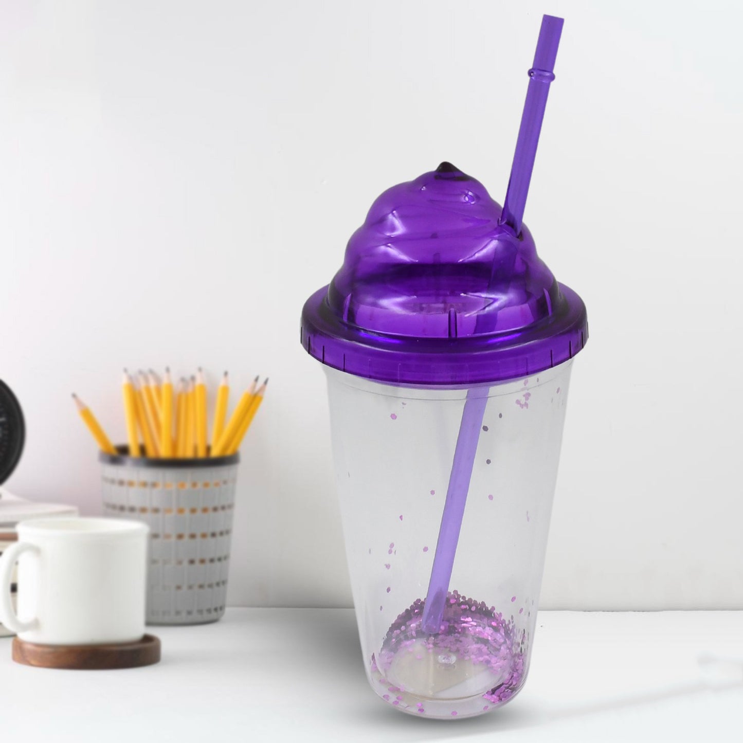 High Quality Plastic creative Cold Drink Cup  Tumble Reusable Tea Coffee Tumbler With Lid And Straw Double Wall Plastic Drinking Sport Bottletravel Tumbler (1 Pc  Mix Color)