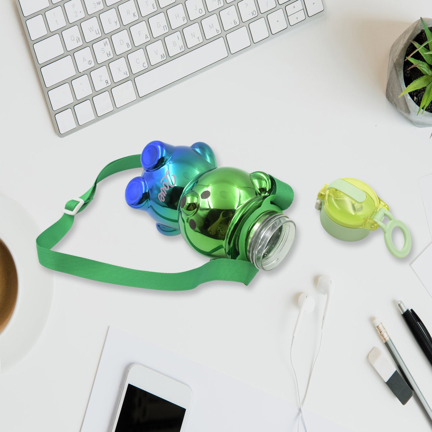 Cute Plastic Water Bottle Straw Bottle With With Adjustable Shoulder Strap And Stickers Portable Drinking Cup Water Bottle For Kids