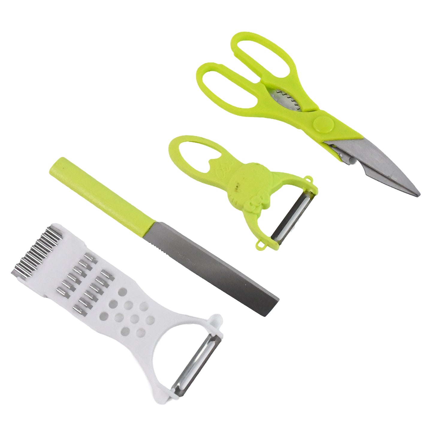 4-Piece Kitchen Cutting Tool Set – Knife, Scissors, Peeler & Grater | Stainless Steel Multi-Purpose Chopper Slicer Set for Cooking & Food Prep
