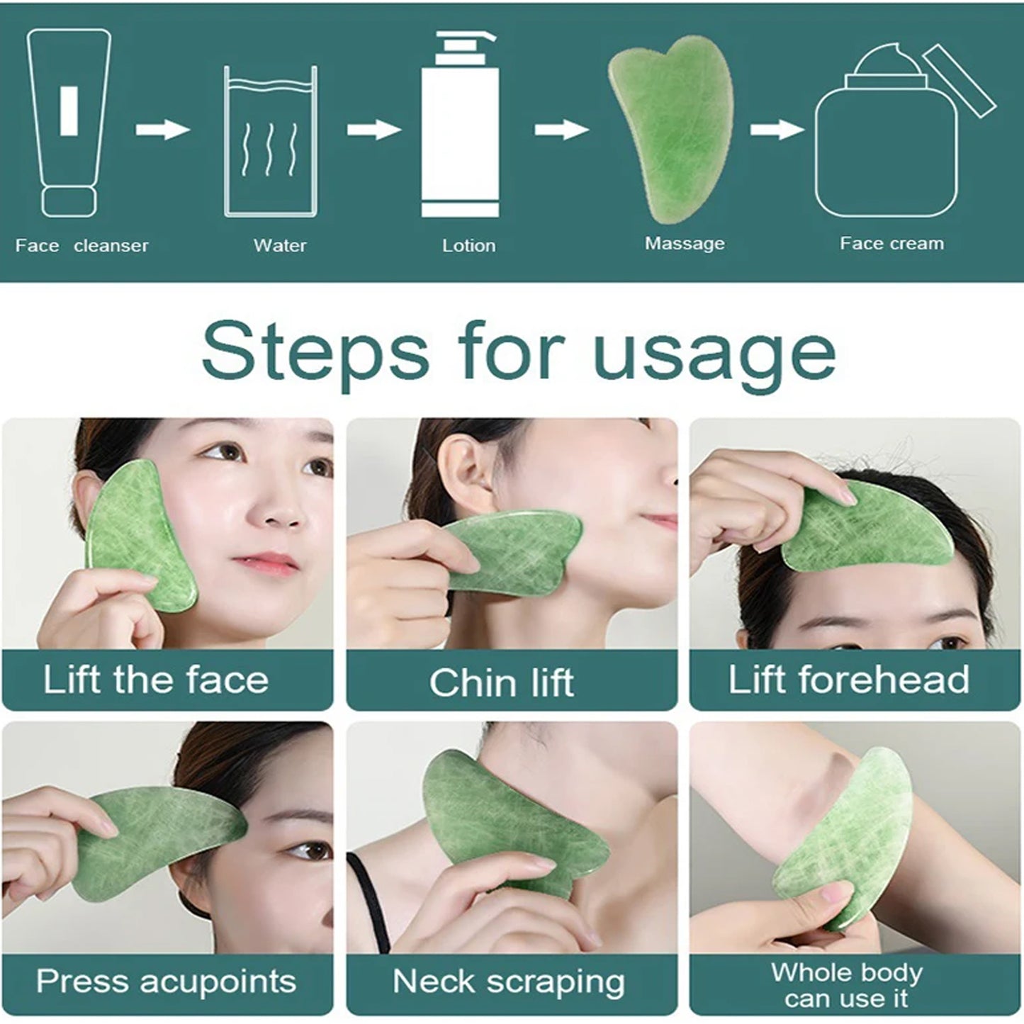 0318 Gua Sha Stone And Anti Aging Jade Roller Massager Gua Sha for Face - Jade Roller Guasha Stone Set, Relieves Facial/Jaw Tension, Gives Skin Natural Glow, Firms & Lifts Skin Over Time, Reduces Puffiness (PACK OF 1)