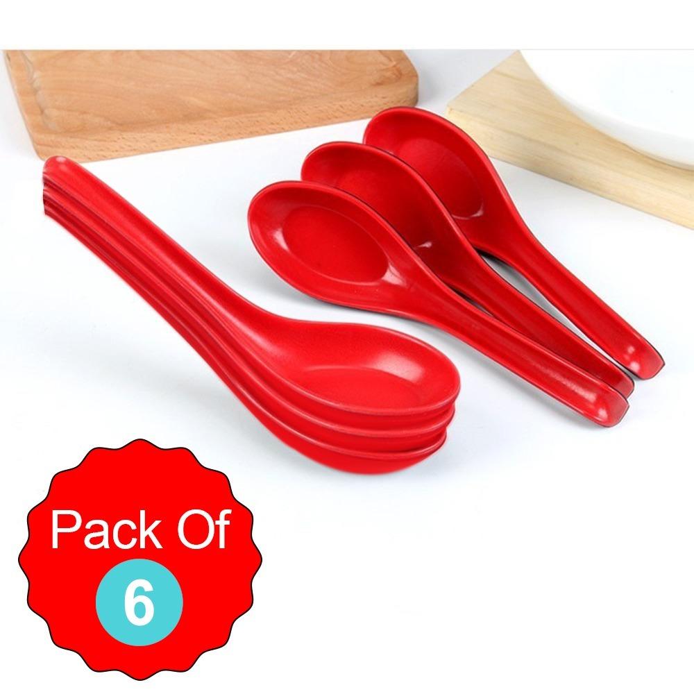 Microwave Safe Colorful Soup & Dessert Spoons – Unbreakable Food Grade Plastic Spoon Set for Kitchen & Dining (6 Pcs)