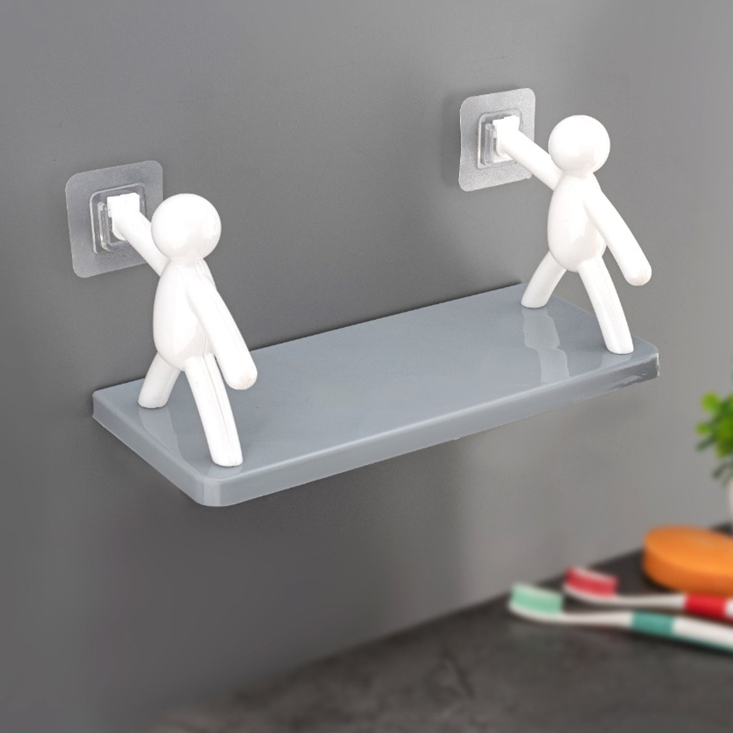 9271b Self Adhesive Cute Floating Shelves Wall Shelf  Wall Mounted Organizer - Human Figurine  Brown Box (1 piece)
