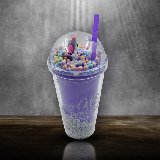 Design Printed Sipper Bottle With Toy Led Glow Light Double Wall Sipper Glass Water Bottle  Sipper Bottle With Straw For Girls And Kids For Boys And Girls Schooltuitiongym (Pack Of 1)