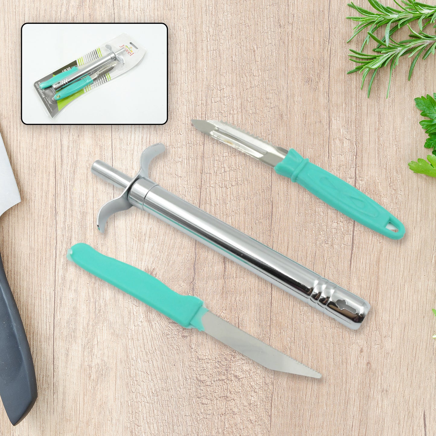 3-in-1 Kitchen Combo Set – Gas Lighter, Stainless Steel Knife & Peeler – Daily Kitchen Use Tools – Rust-Free & Dishwasher Safe